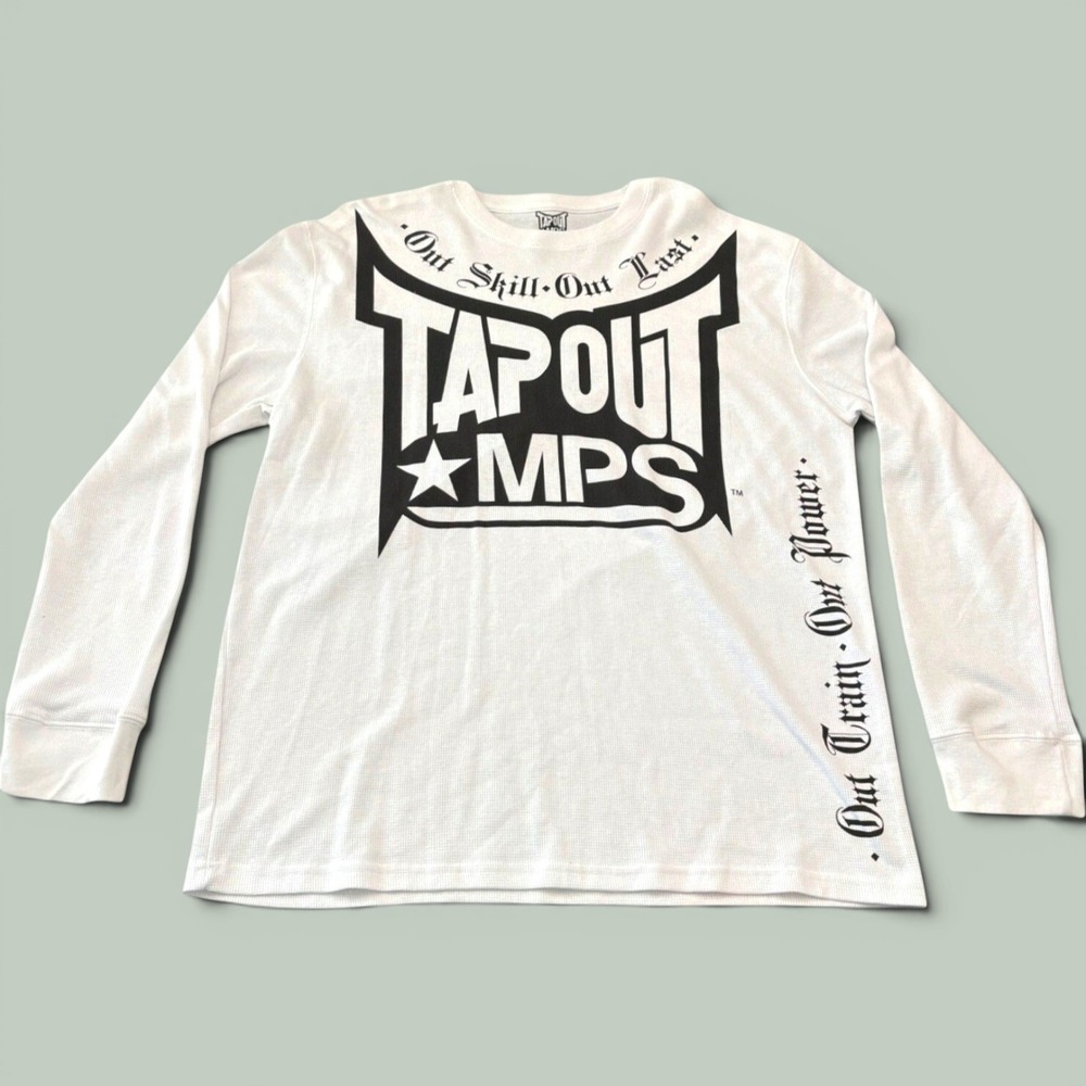 Y2K Tapout MPS Thermal Shirt Mens XXL‎ White Waffle Knit Long Sleeve Graphic MMA